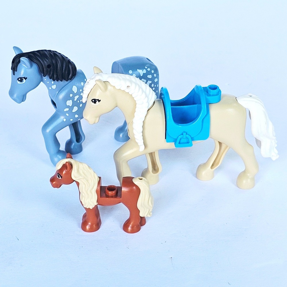 LEGO Belville Duplo Horse Lot Blue Dappled Tan with Saddle and Foal 3pc Set